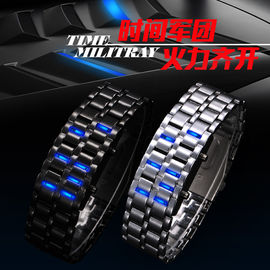 Erkekler için Özel Metal Band İzle Demir Samurai Mavi Led Bileklik Saat